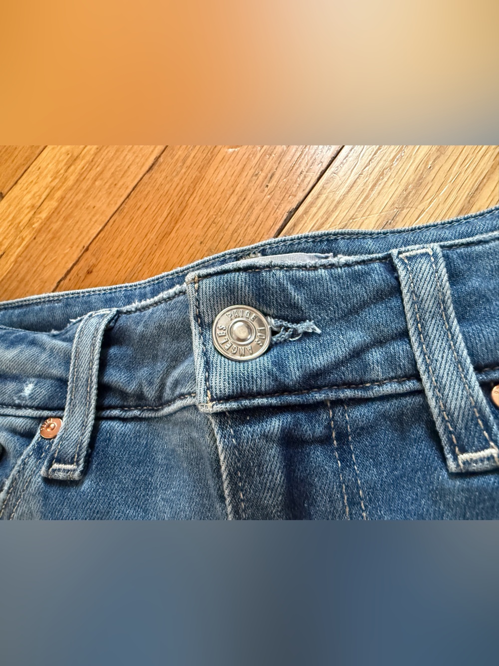 PAIGE Anessa Wide Leg Jeans Med Wash Womens Size 27 High Rise Stretch Distressed - Picture 3 of 15